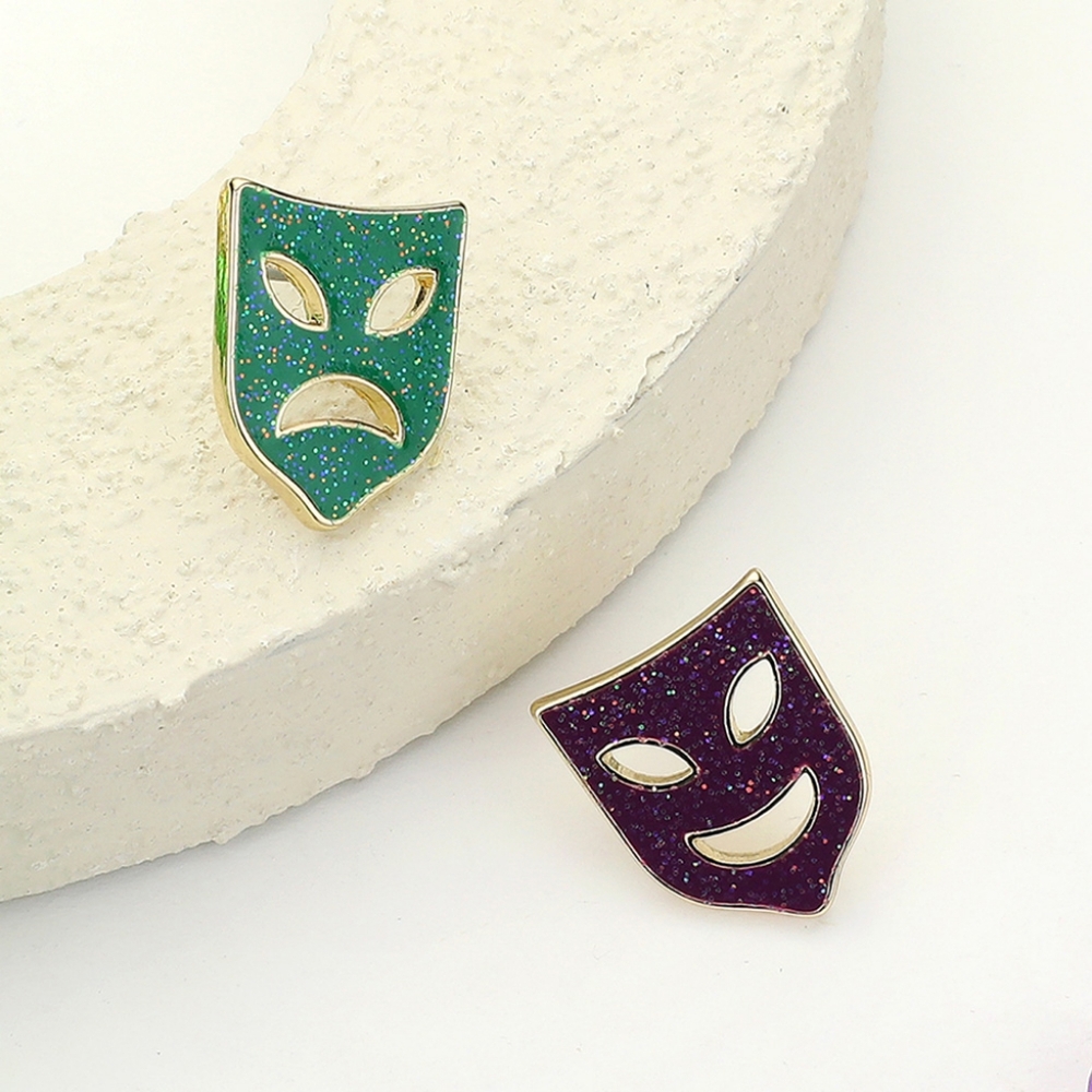 Gold Purple Green Mardi Gras Mask Parade Glitter Statement Stud Earrings